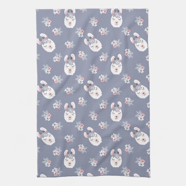 Llamas & Flowers Pattern Tea Towel (Vertical)