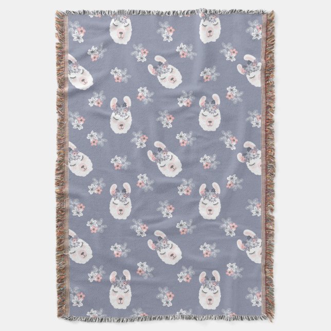 Llamas & Flowers Pattern Throw Blanket (Front Vertical)