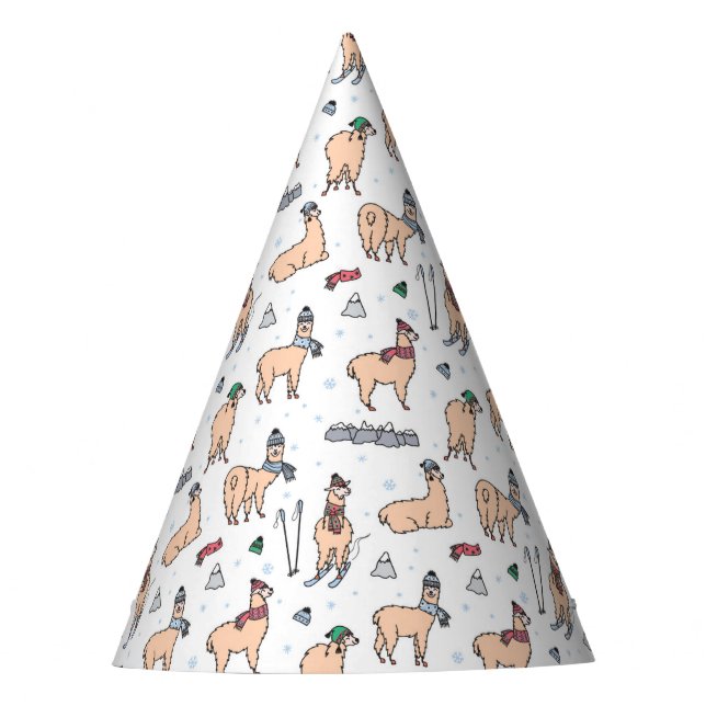 Llamas In Hats & Scarves Skiing Pattern (Front)