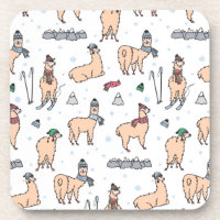 Llamas In Hats & Scarves Skiing Pattern
