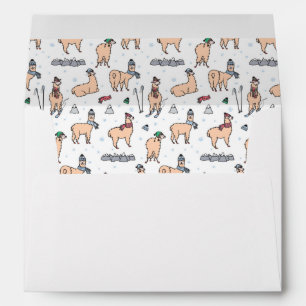 Llamas In Hats & Scarves Skiing Pattern Envelope