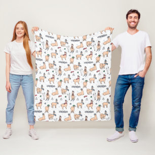 Llamas In Hats & Scarves Skiing Pattern Fleece Blanket