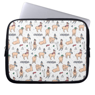 Llamas In Hats & Scarves Skiing Pattern Laptop Sleeve