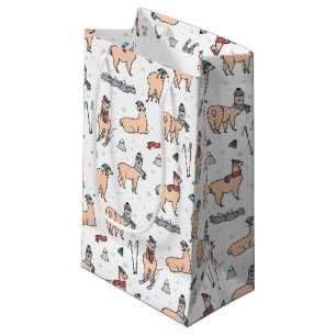 Llamas In Hats & Scarves Skiing Pattern Small Gift Bag
