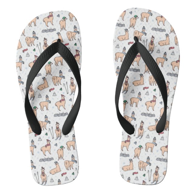 Llamas In Hats & Scarves Skiing Pattern Thongs (Footbed)