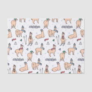 Llamas In Hats & Scarves Skiing Pattern Tissue Paper