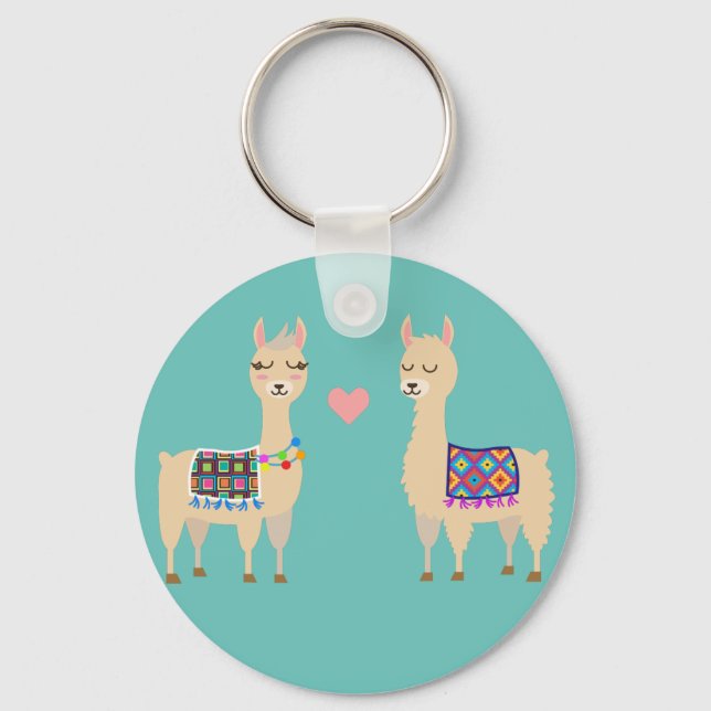 Llamas in Love Key Ring (Front)