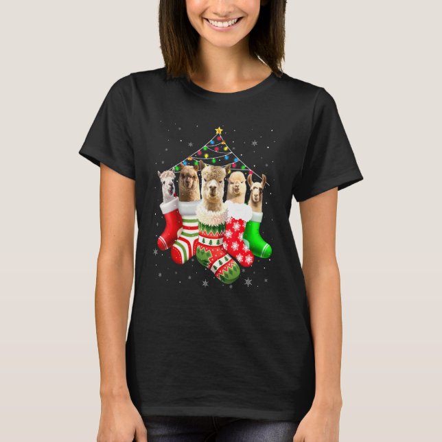 Llamas In Socks Christmas Lights Pajama Funny Llam T-Shirt (Front)