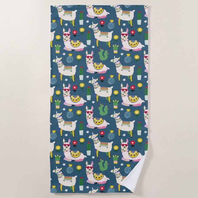 Llamas In Sunglasses Pattern Beach Towel (Front)