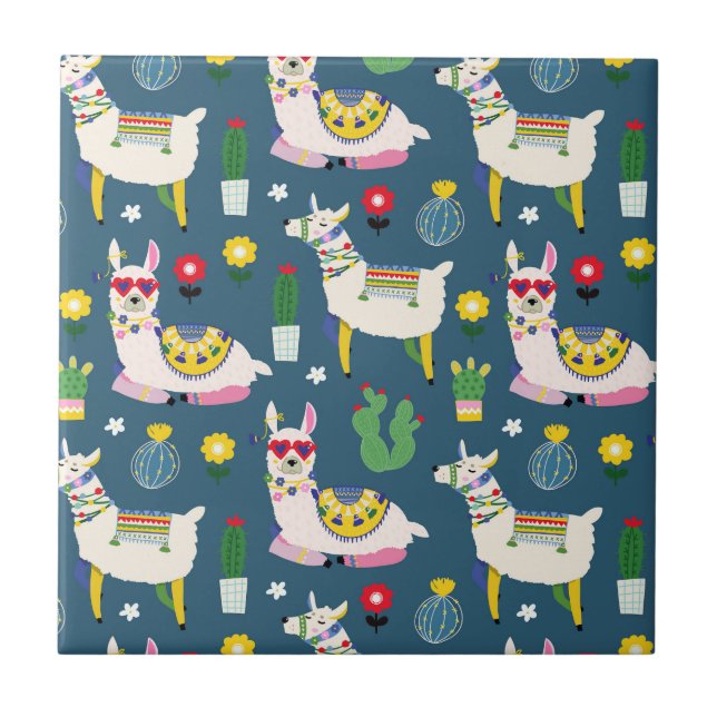 Llamas In Sunglasses Pattern Ceramic Tile (Front)