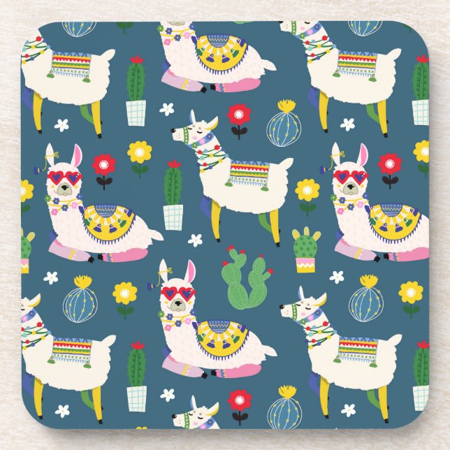 Llamas In Sunglasses Pattern Coaster (Front)