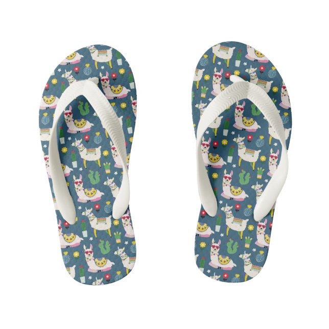 Llamas In Sunglasses Pattern Kid's Thongs (Footbed)