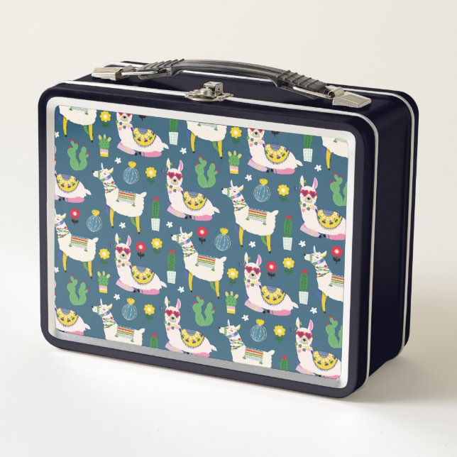 Llamas In Sunglasses Pattern Metal Lunch Box (Front)