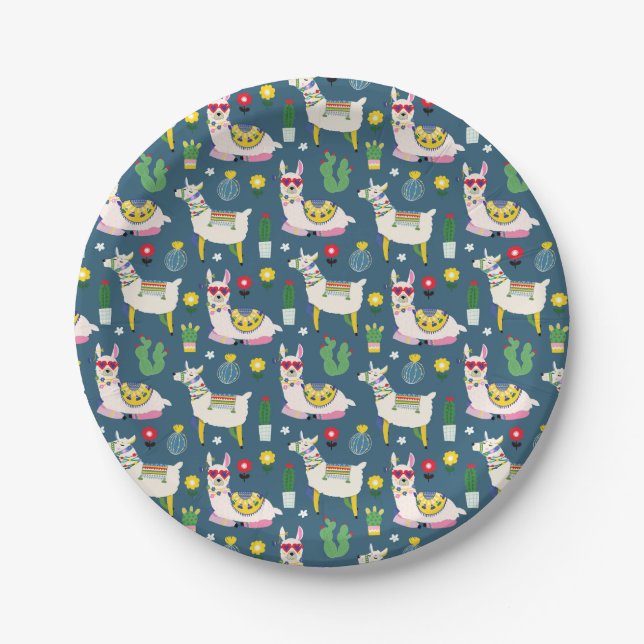 Llamas In Sunglasses Pattern Paper Plate (Front)