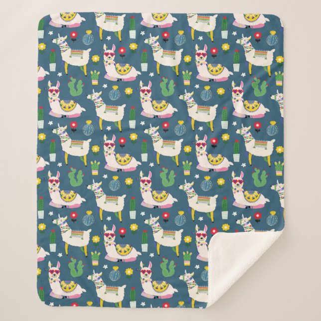 Llamas In Sunglasses Pattern Sherpa Blanket (Front)