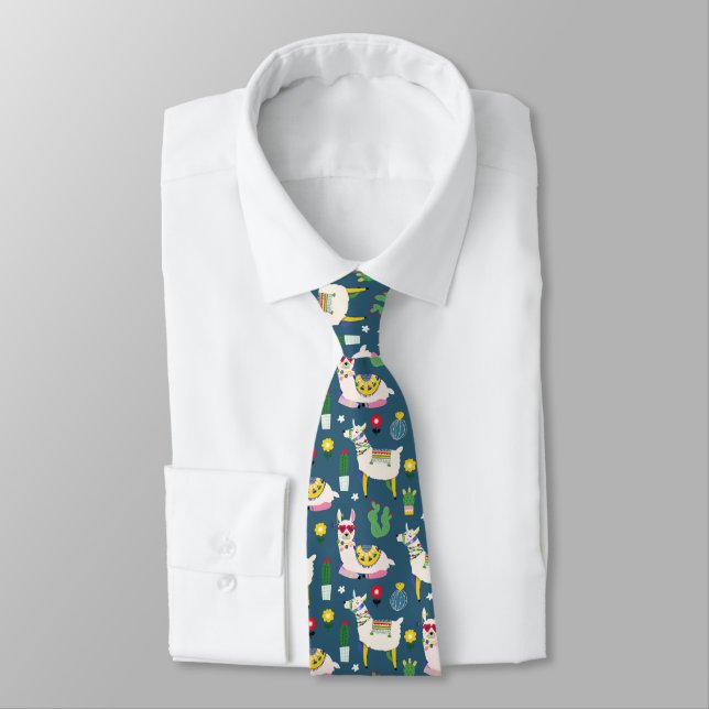 Llamas In Sunglasses Pattern Tie (Tied)