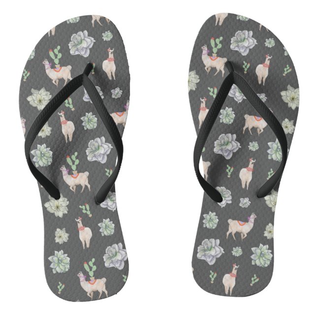 Llamas in the desert with cacti and amaryllis thongs (Footbed)