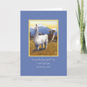 Llamas on Blue Romantic Thinking of You Card