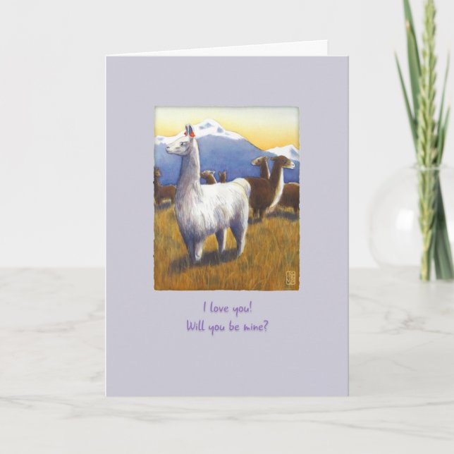 Llamas on Light Mauve Valentine Card (Front)