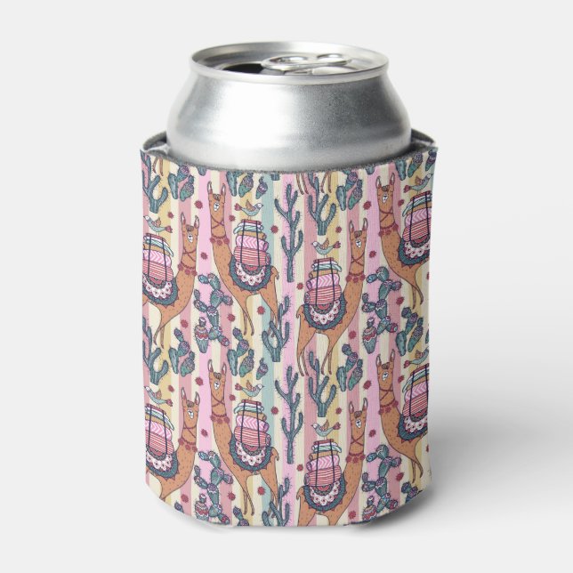 Llamas On Stripes Pattern Can Cooler (Can Front)