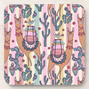 Llamas On Stripes Pattern Coaster