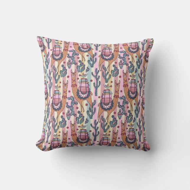 Llamas On Stripes Pattern Cushion (Front)