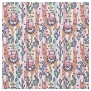 Llamas On Stripes Pattern Fabric