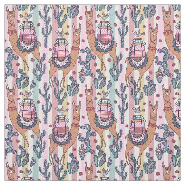 Llamas On Stripes Pattern Fabric (Swatch)