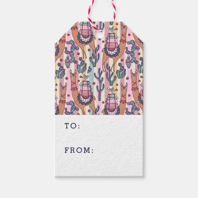 Llamas On Stripes Pattern Gift Tags (Front)