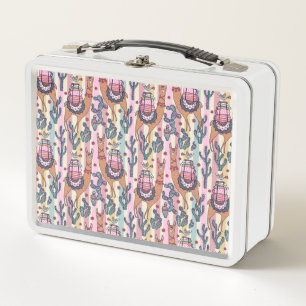 Llamas On Stripes Pattern Metal Lunch Box