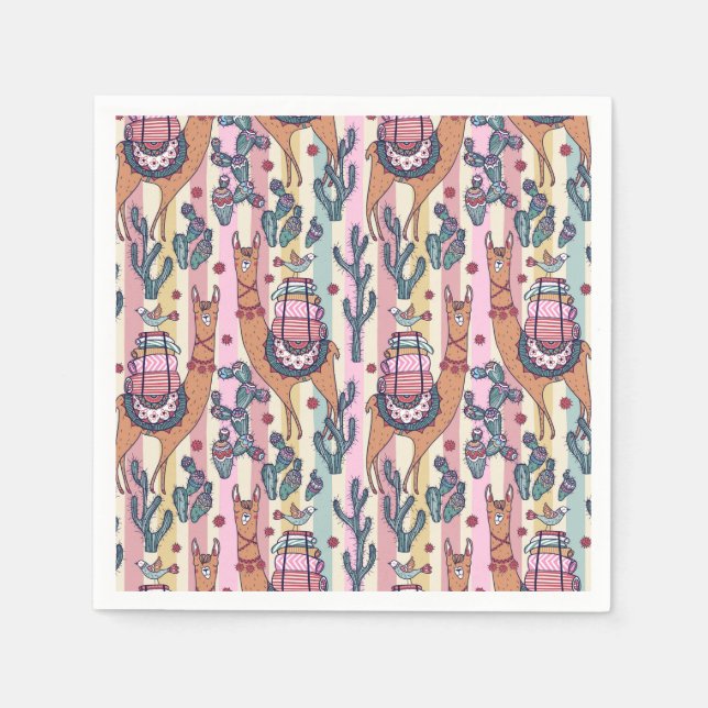 Llamas On Stripes Pattern Napkin (Front)