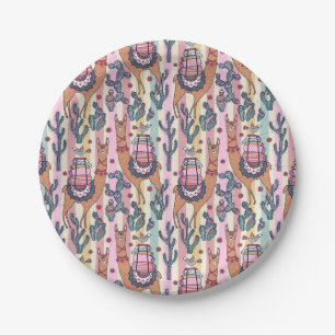Llamas On Stripes Pattern Paper Plate