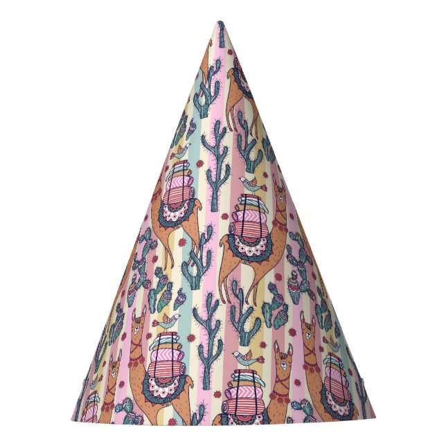 Llamas On Stripes Pattern Party Hat (Front)