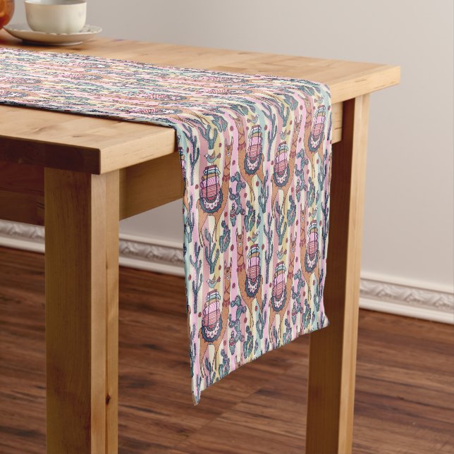 Llamas On Stripes Pattern Short Table Runner (In Situ)