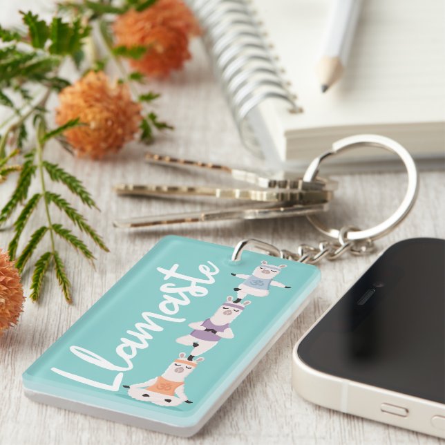 Llamaste | Fun & Cute Yoga Llamas Meditating Key Ring (Front Right)