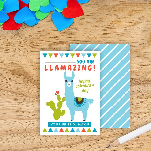 Llamazing Blue Llama Boys Classroom Valentines Business Card (Creator Uploaded)
