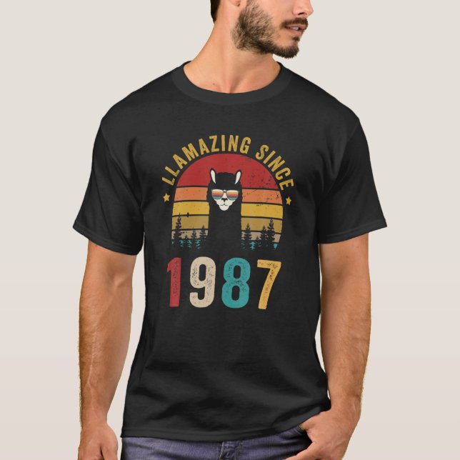 Llamazing Since 1987 Llama Wearing Sunglasses Funn T-Shirt (Front)