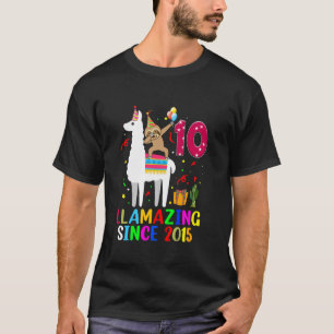 Llamazing Since 2015 Llama Sloth 10th Birthday 10 T-Shirt