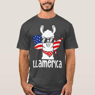 Llamerica 4th of July American Flag Funny Llama T-Shirt