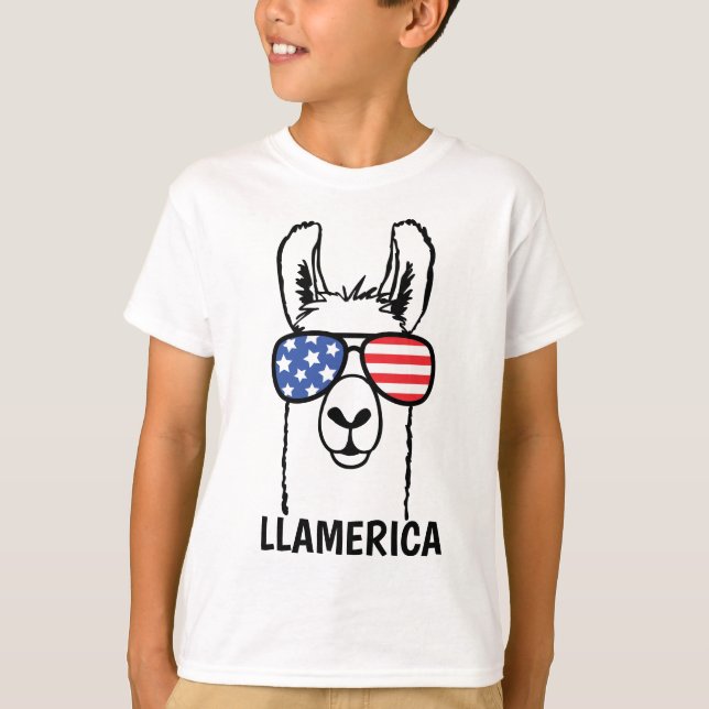 Llamerica, Funny Lllama kids shirt, 4th of July T-Shirt (Front)