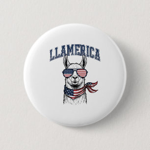 Llamerica Patriotic Llama Vintage Engraving T-Shir 6 Cm Round Badge