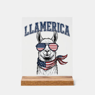 Llamerica Patriotic Llama Vintage Engraving T-Shir Acrylic Sign