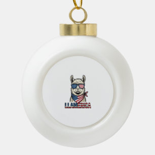 Llamerica Patriotic Llama Vintage Vector Design_1 Ceramic Ball Christmas Ornament