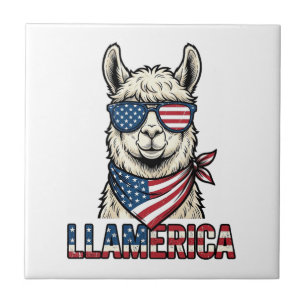 Llamerica Patriotic Llama Vintage Vector Design_1 Ceramic Tile