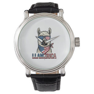 Llamerica Patriotic Llama Vintage Vector Design_1 Watch