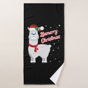 Llamerry Merry Christmas Llama Santa Claus Bath Towel