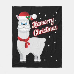 Llamerry Merry Christmas Llama Santa Claus Fleece Blanket