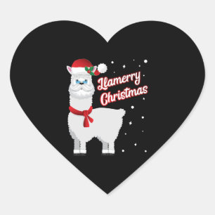 Llamerry Merry Christmas Llama Santa Claus Heart Sticker