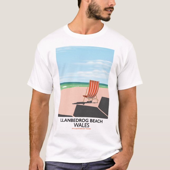 Llanbedrog beach Wales beach travel poster T-Shirt (Front)