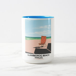 Llanbedrog beach Wales beach travel poster Two-Tone Coffee Mug